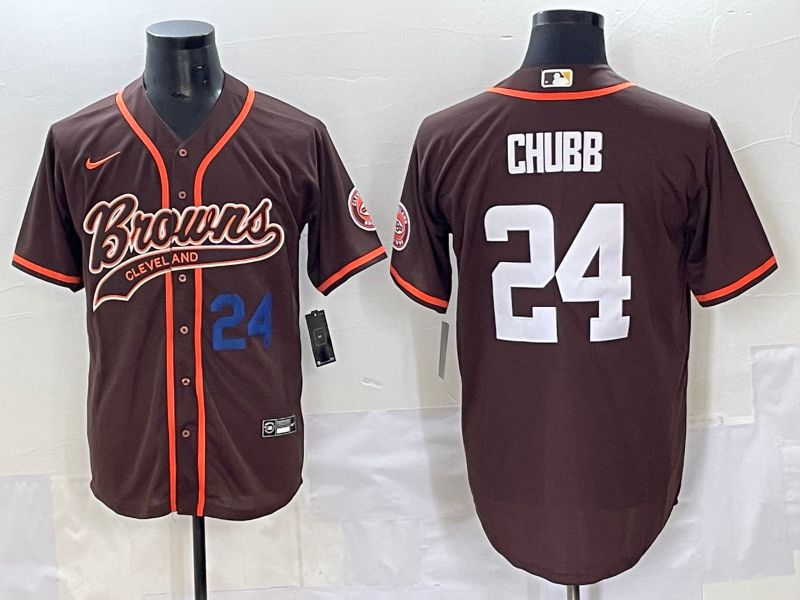 Men 2025 Cleveland Browns #24 Chubb Brown Joint Name Nike Limited NFL Jersey style 3